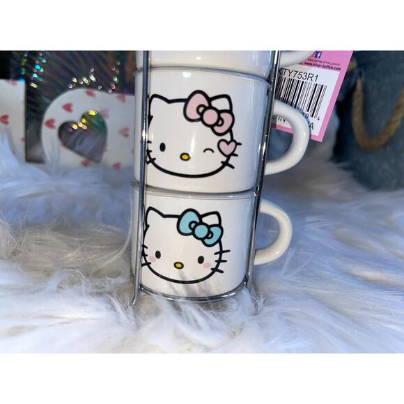 Set of Four Sanrio Hello Kitty 3oz Stacking Espresso Mugs in a Stacked Tower - Picture 4 of 8